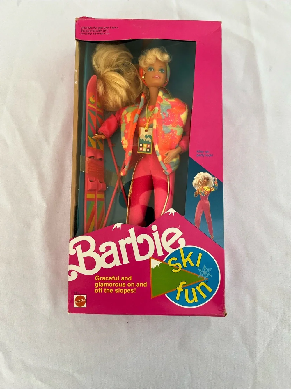 Vintage 1991 Ski Fun Barbie Bright Pink and Multicolor Jacket